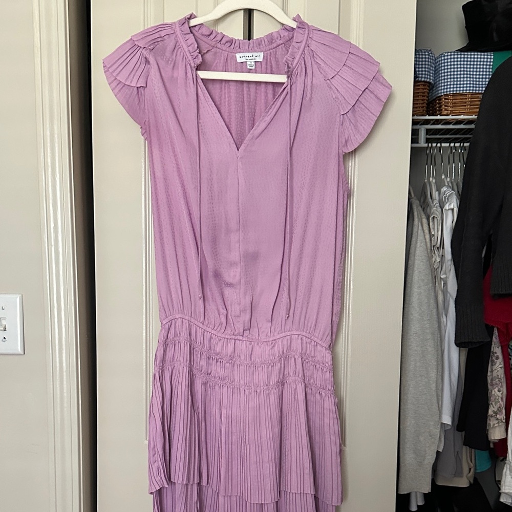 Current Air Lilac Pleated V‑Neck Midi Dress